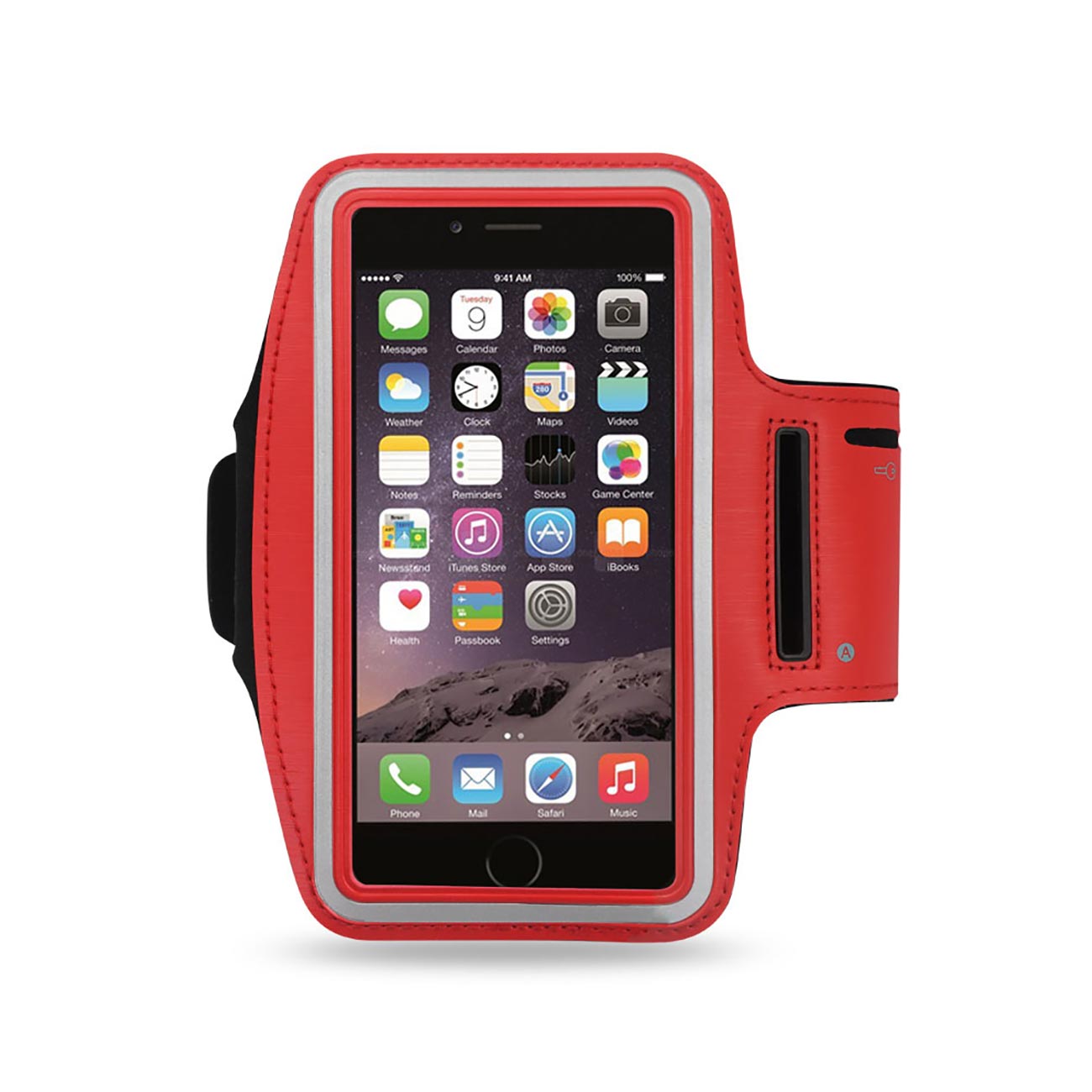 REIKO RUNNING ARMBAND WITH TOUCH SCREEN CASE 5.4X2.65X0.35 INCHES IN RED SAB01-UNI47RD
